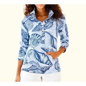 Lilly Pulitzer Sz S Captain Popover Pullover Top  Blue Peri Stuffed Shells